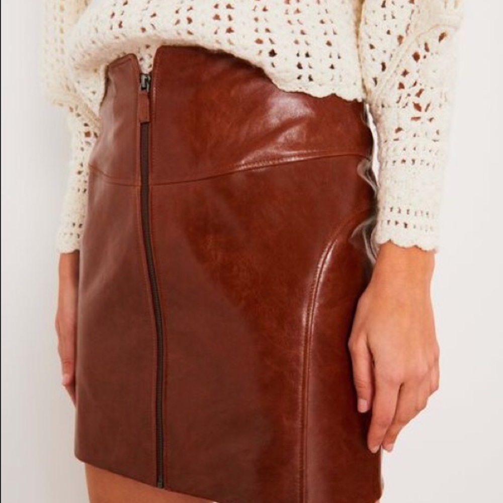 Ba&sh Leather Skirt in Cognac color